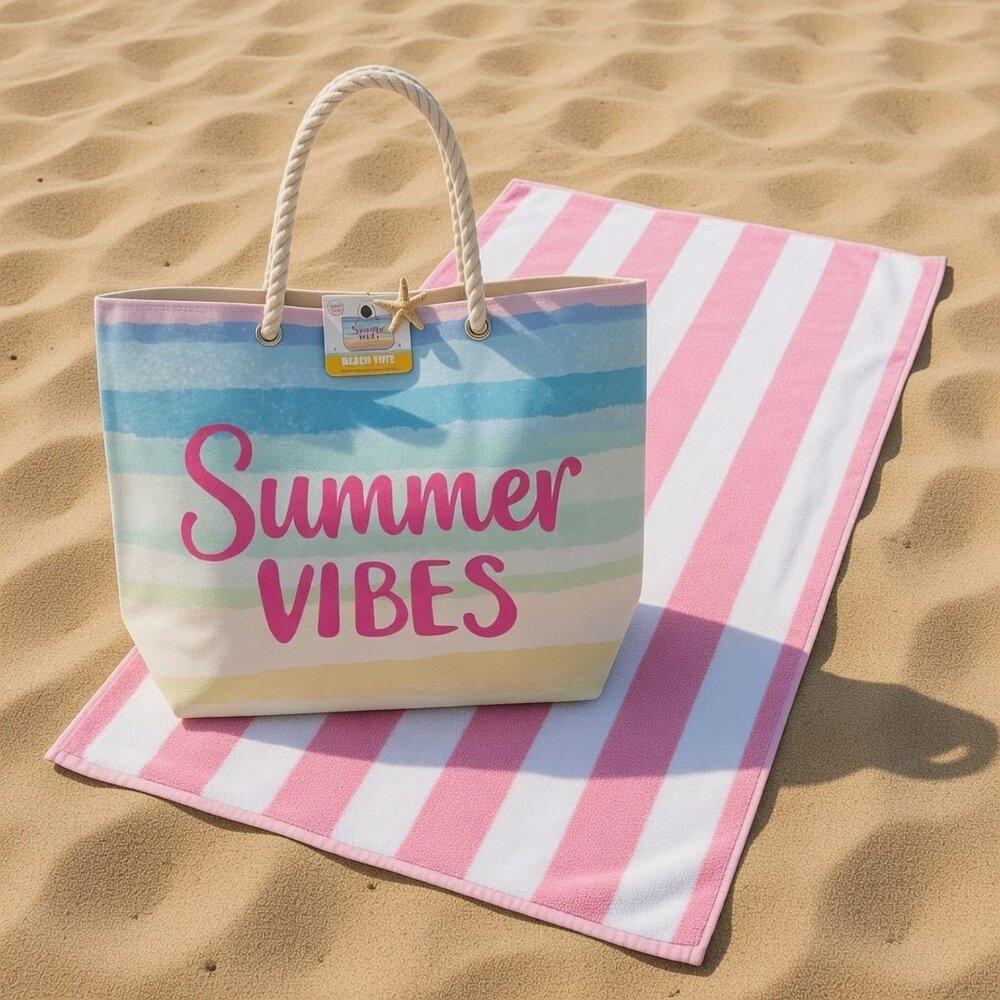NWT Sea Breeze I Canvas "Summer Vibes" Tote Bag with rope handle